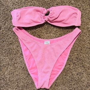 wild fable Pink Textured Bandeau Bikini Set